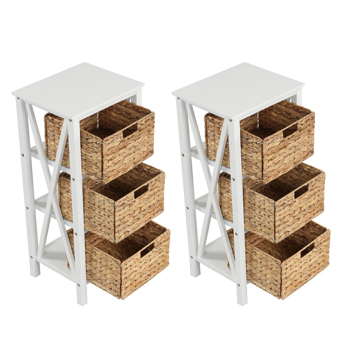 Lot de 2 Tables de Chevet 4 Niveaux avec 3 Paniers en Herbe Marine Table d'Appoint Étroite Au Design